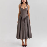 Giovanna - Gray Fit and Flare Long Halter Dress
